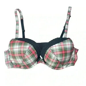 Victoria’s Secret Red Green Black Plaid Plunge Underwire Bra | Size 36C